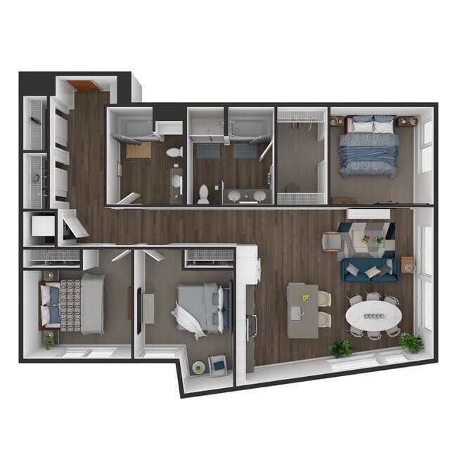 3 Bed, 2 Bath - A 611 floor plan