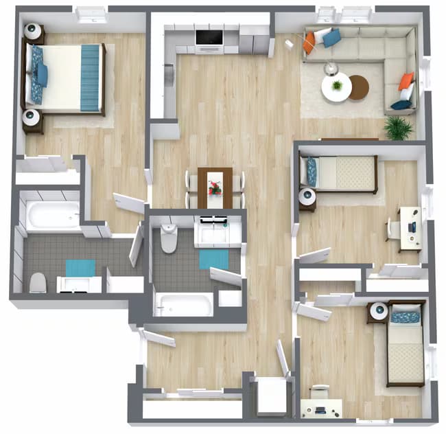 Three Bedroom 730 floor plan
