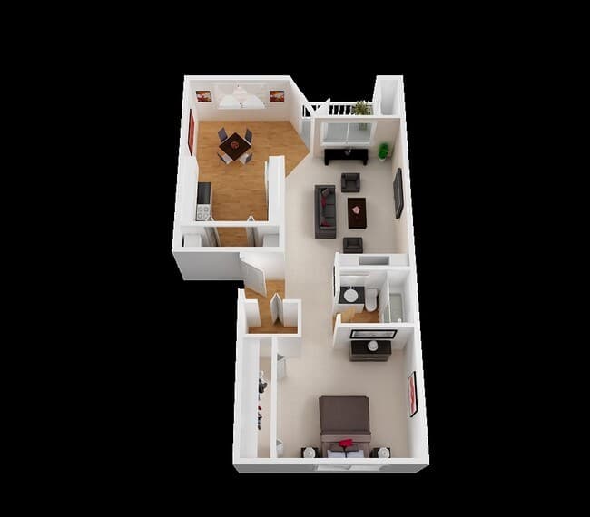 1 Bed, 1 Bath Renovated floor plan