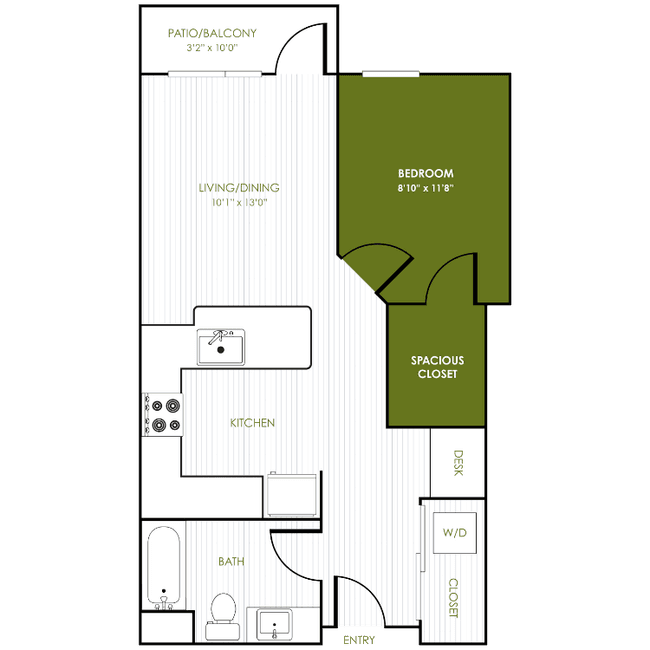 1 Bedroom 1 Bathroom C 518 floor plan