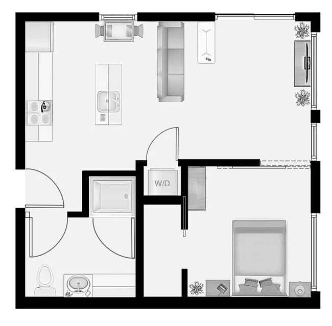 1x1 floor plan