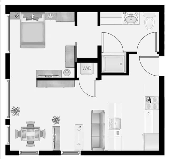 Open 1x1 floor plan
