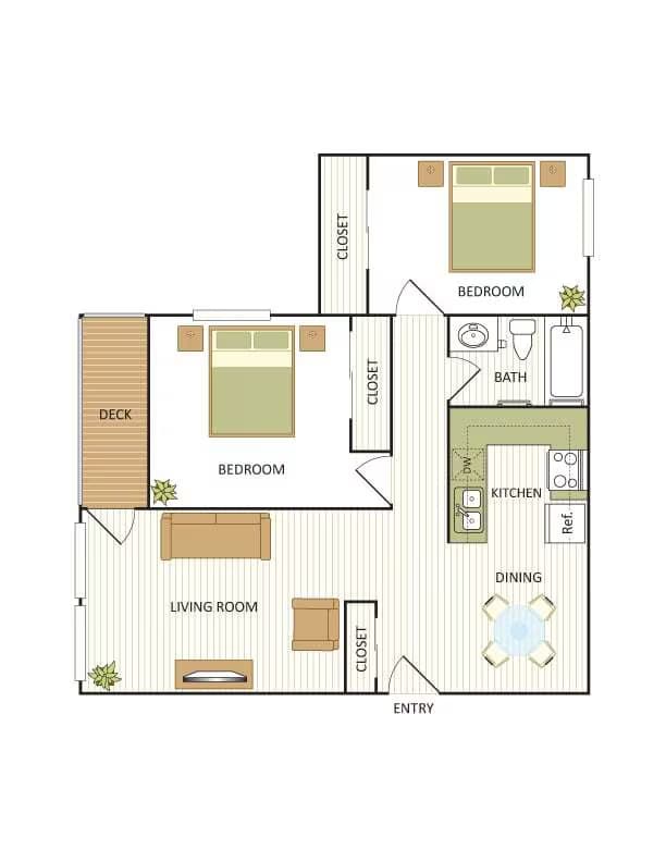 Two Bedroom, One Bathroom IB309-B floor plan