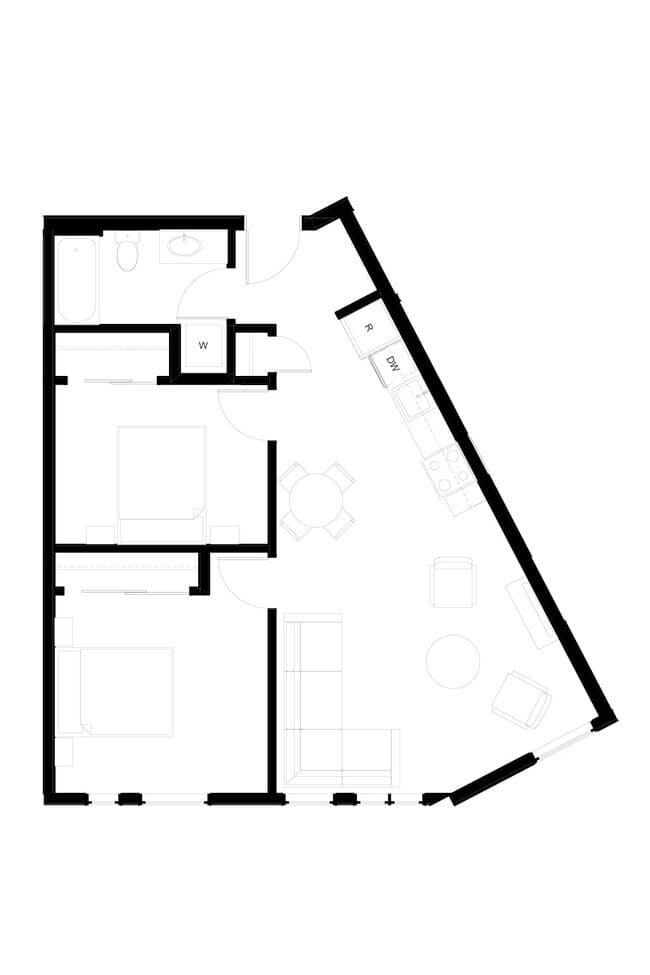 One Bedroom, One Bath + Den 626 floor plan