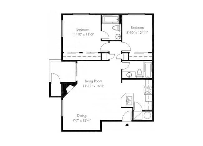 Two Bedroom Two Bath Medium A102 floor plan