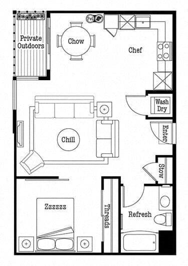 1bd 1ba Open B 346 floor plan