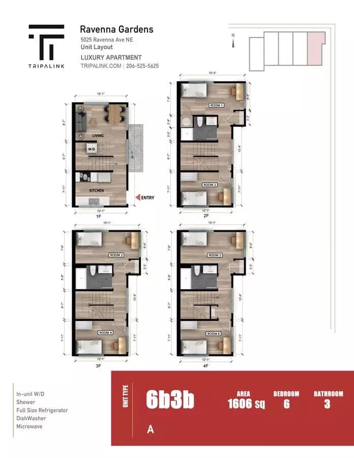 6 bd · 3 ba · 98 sqft floor plan