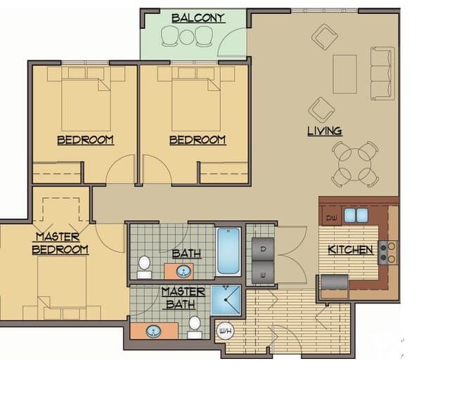 3BD, 2BTH A Rehab 3-502 floor plan