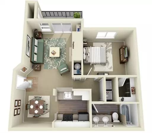 One Bedroom One Bath E303 floor plan
