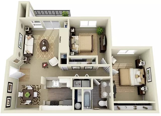 Two Bedroom One Bath U304 floor plan
