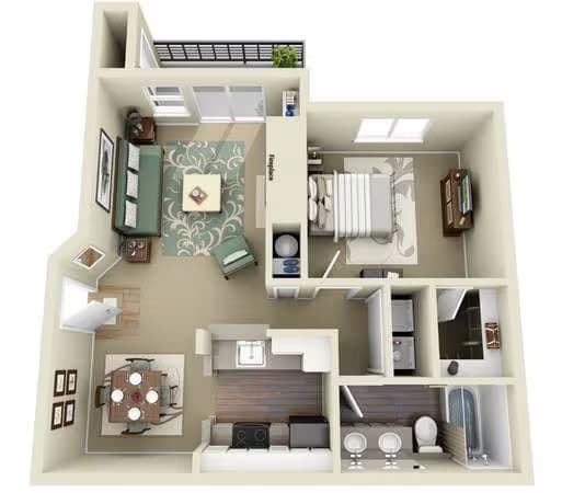 One Bedroom One Bath W201 floor plan