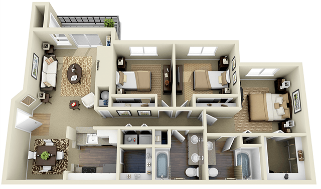 Three Bedroom Two Bath R202 floor plan