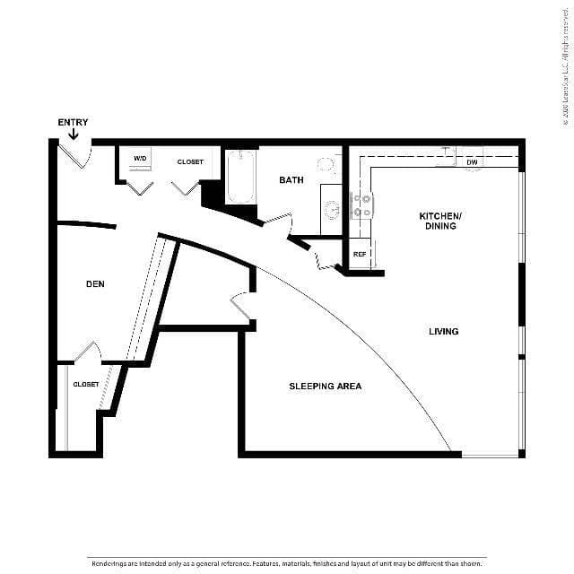 One Bedroom One Bath Unique floor plan