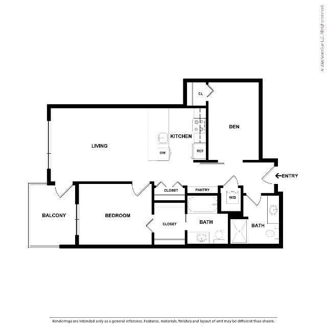 One Bedroom One Bath with Den A floor plan