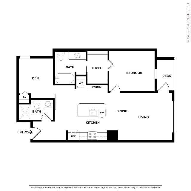 One Bedroom Two Bath with Den C floor plan