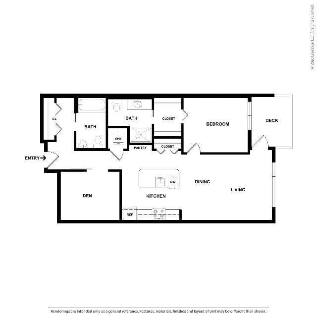 One Bedroom Two Bath with Den D floor plan