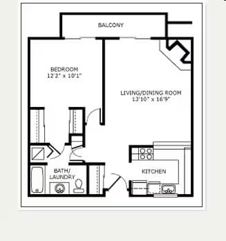 1 Bed, 1 Bath A1 B-324 floor plan
