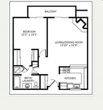 1 Bed, 1 Bath A1 A-312 floor plan