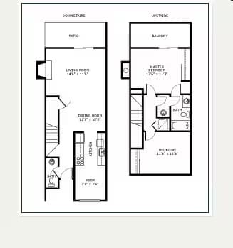 2 Bed, 1.5 Bath Townhome Modern Reno G-063 floor plan