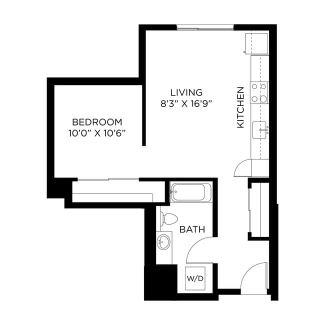 Open 1x1 B2 701 floor plan