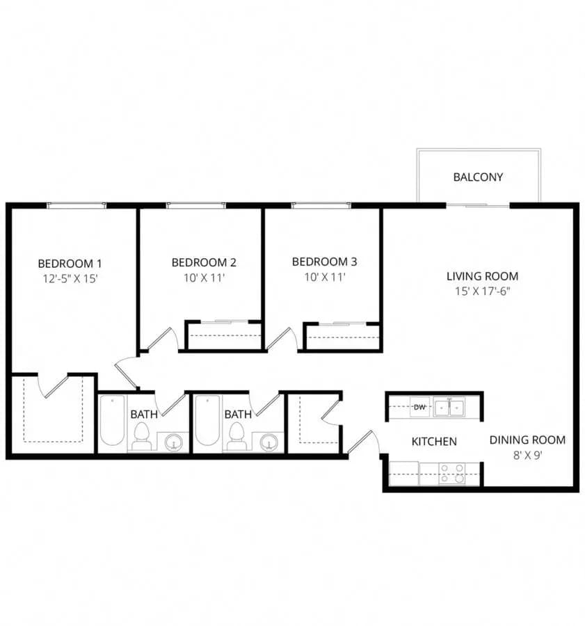 Three Bedroom L103 floor plan