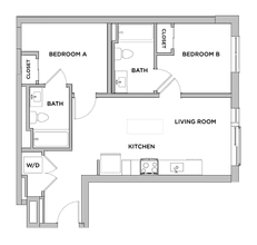 B5-M - 2x2 Standard Bedroom Private Bathroom floor plan