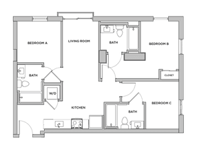 C2 - 3x3 Primary Bedroom Private Bathroom floor plan