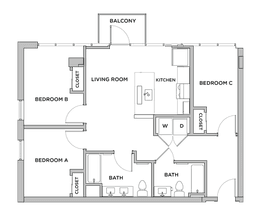 C6 - 3x2 Primary Bedroom Adjacent Bathroom floor plan