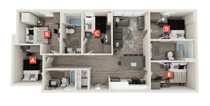 B9 - 2x1 Standard Bedroom Shared Bathroom floor plan