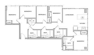 E4 - 5x4 Primary Bedroom Shared Bathroom floor plan