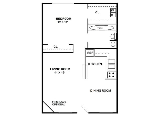 1 Bed, 1Bath AU A135 floor plan