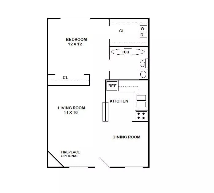 1 Bed, 1Bath A (80% Income Restricted) 129 floor plan