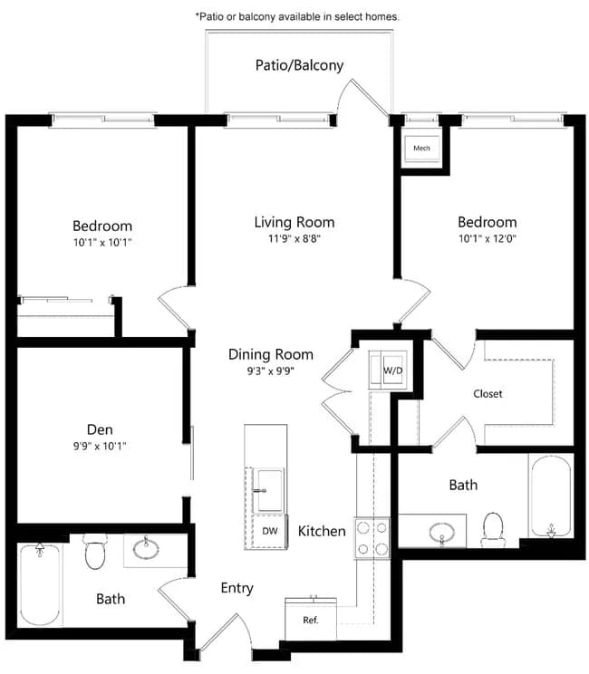 B7 Two Bed Den 530 floor plan