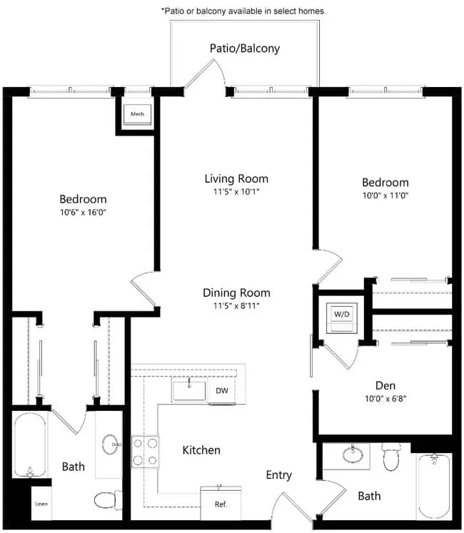 B8 Two Bed Den 533 floor plan