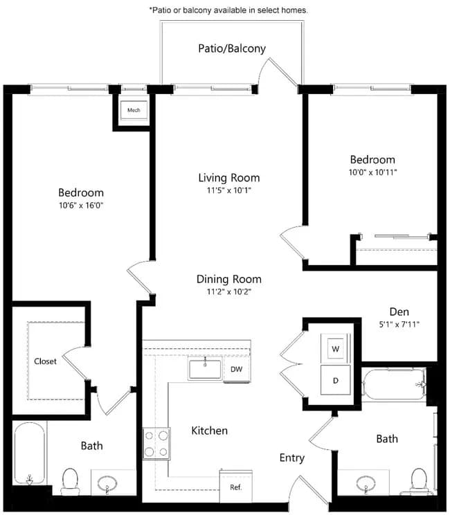 B9 Two Bed Den 234 floor plan