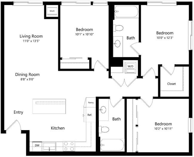 C1 Three Bedroom 224 floor plan