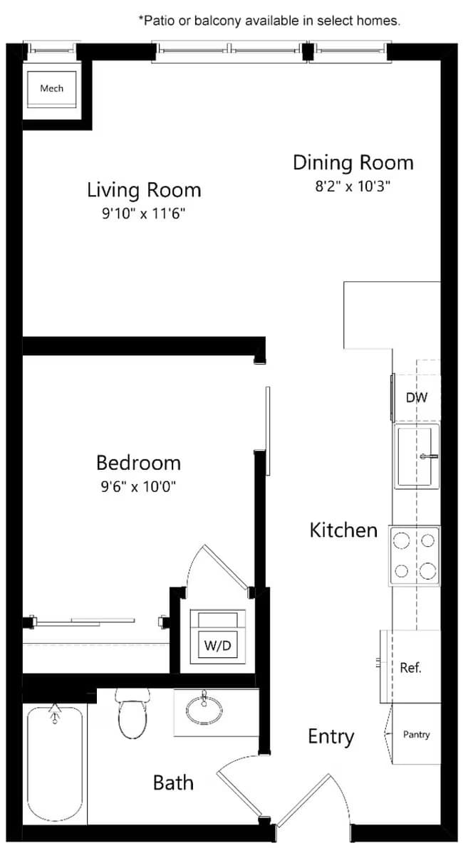 U3 Urban One Bedroom 422 floor plan