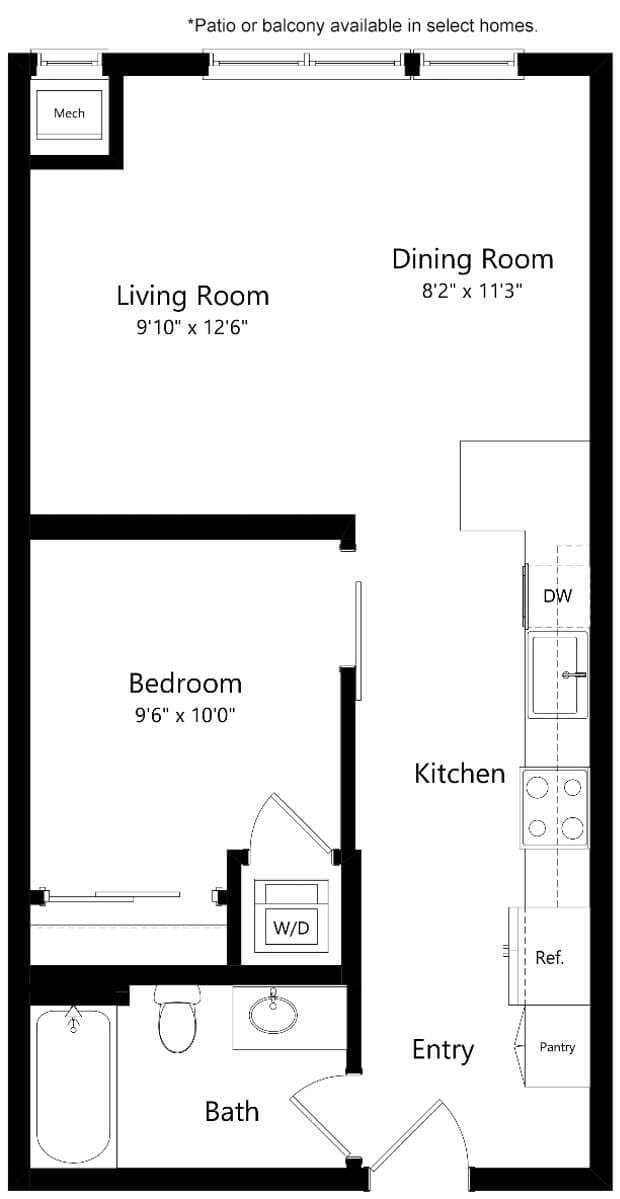 U4 Urban One Bedroom 413 floor plan