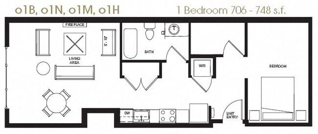 Open One Bedroom 602 floor plan