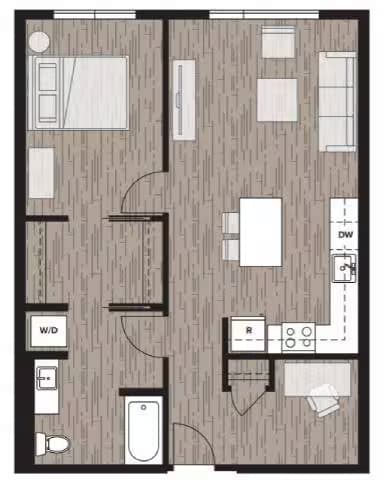 1B | One Bedroom 613 floor plan