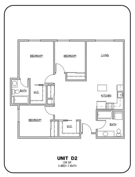 Three Bedroom Two Bath floor plan