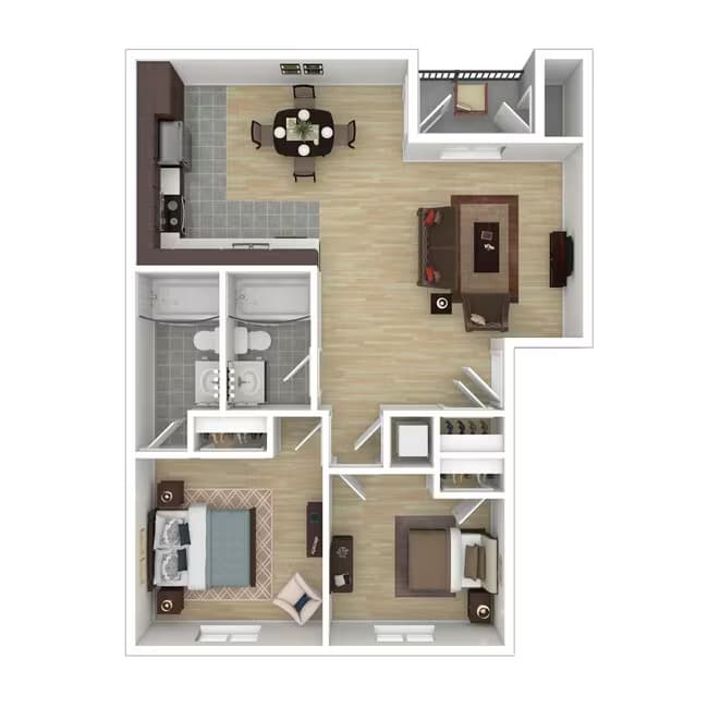 2 Bedroom 1 Bath ADA floor plan