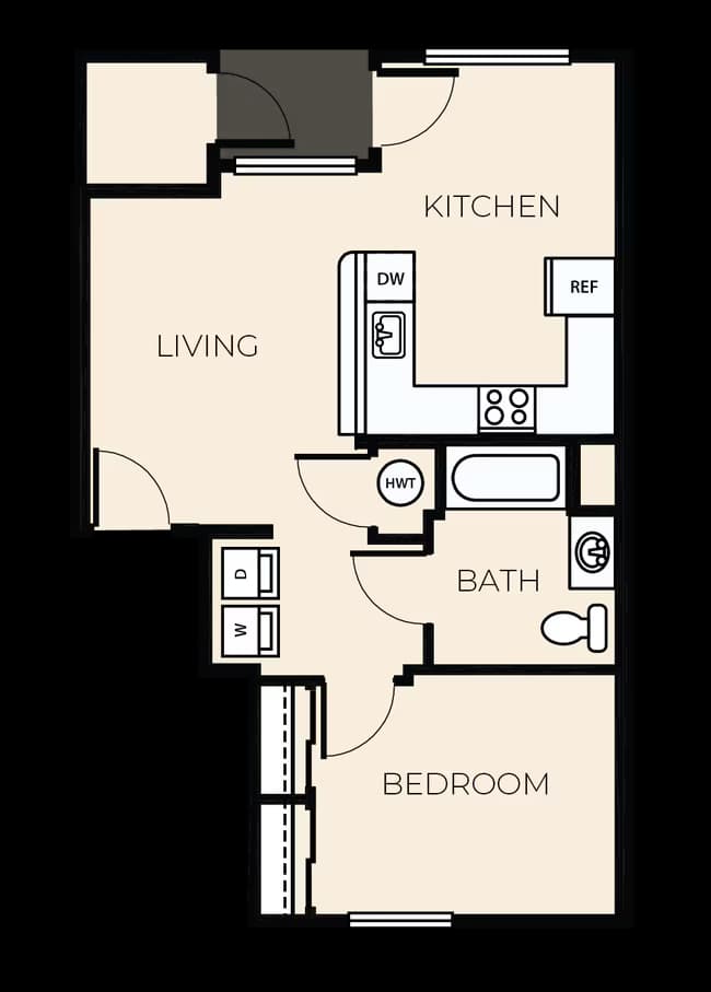 1 Bed 1 Bath A1A A104 floor plan