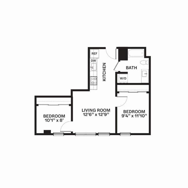 Two Bed One Bath E1 207 floor plan
