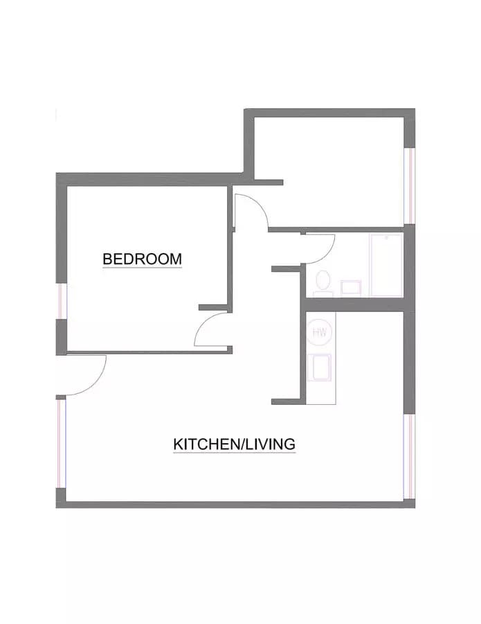 Small Two Beds One Bath 109 floor plan