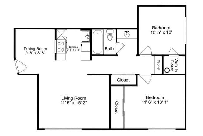Two Bedroom One Bath floor plan
