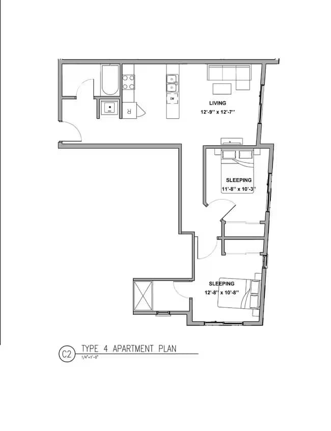 Two Bedrooms/Two Baths X17 507 S floor plan