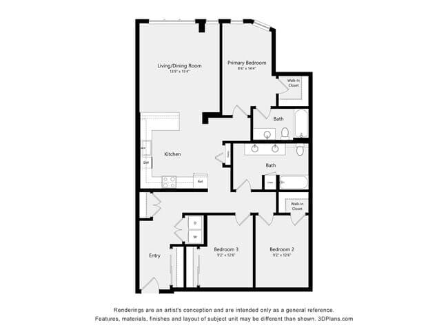 Three Bed Two Bath 1 ADA 224 floor plan