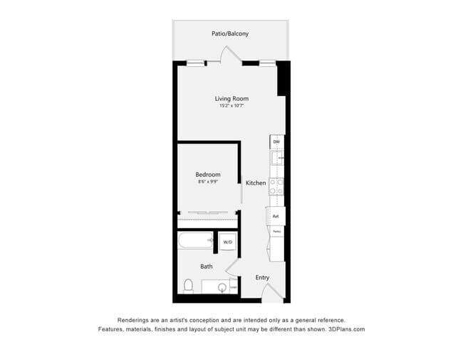 Urban One Bed One Bath 2 ARCH 646 floor plan