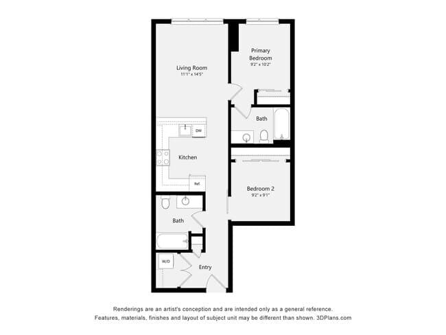 Urban Two Bed Two Bath 1 ARCH 407 floor plan